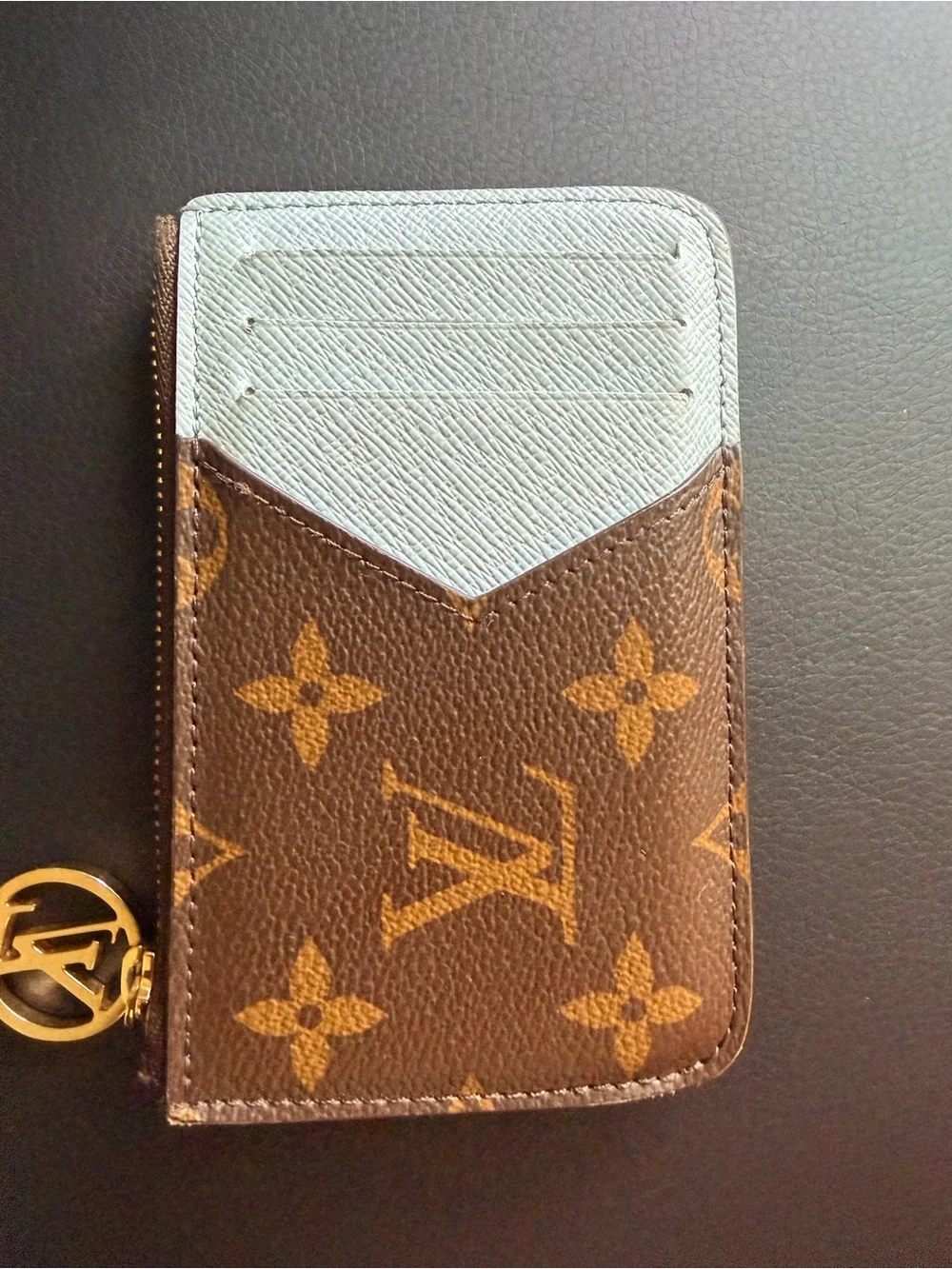 Louis Vuitton Brown Monogram Card Holder with Light Blue Interior
